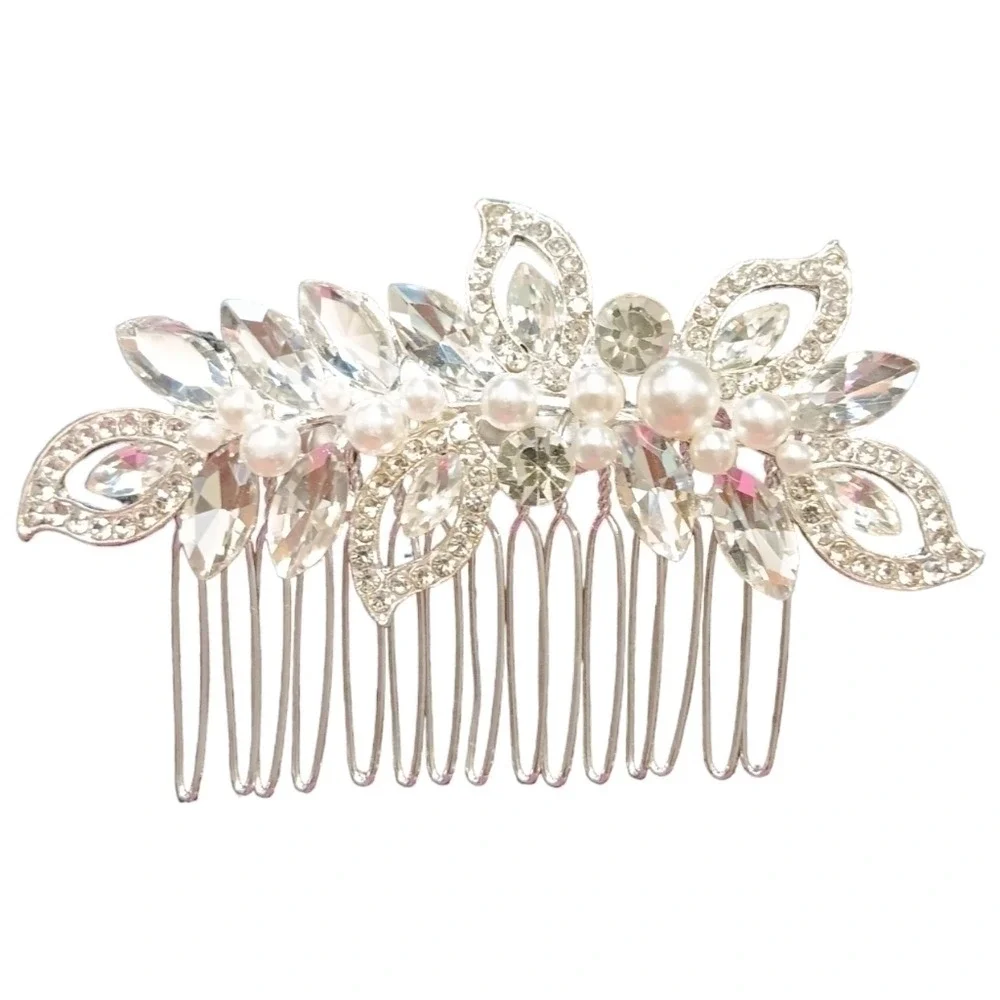 Silver Floral Bridal Hair‎ Comb Rhinestone Boho Wedding Hair Clip Fairycore Chic